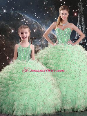 Apple Green Sleeveless Beading and Ruffles Floor Length Quinceanera Dresses