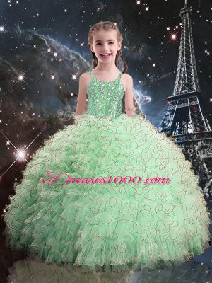 Apple Green Sleeveless Beading and Ruffles Floor Length Quinceanera Dresses