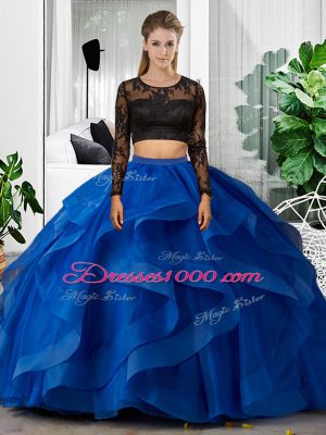 Glamorous Tulle Long Sleeves Floor Length Quinceanera Dresses and Lace and Ruffles