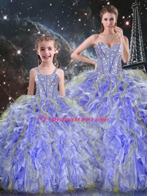 Lavender Ball Gowns Organza Sweetheart Sleeveless Beading and Ruffles Floor Length Lace Up Sweet 16 Quinceanera Dress