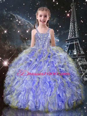 Lavender Ball Gowns Organza Sweetheart Sleeveless Beading and Ruffles Floor Length Lace Up Sweet 16 Quinceanera Dress