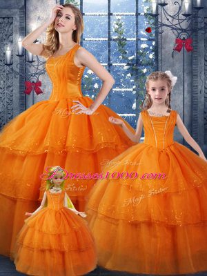 Adorable Straps Sleeveless Organza Ball Gown Prom Dress Ruffled Layers Lace Up