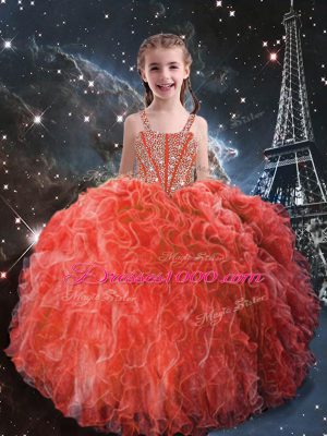 Coral Red Sleeveless Beading and Ruffles Floor Length 15 Quinceanera Dress