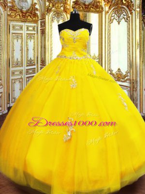 Sophisticated Gold Lace Up Vestidos de Quinceanera Beading and Appliques Sleeveless Floor Length