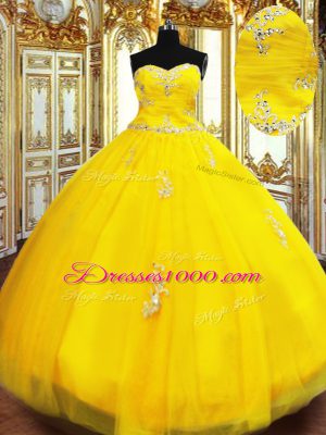 Sophisticated Gold Lace Up Vestidos de Quinceanera Beading and Appliques Sleeveless Floor Length