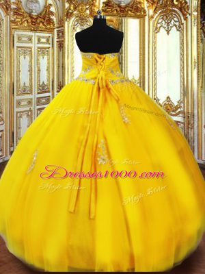 Sophisticated Gold Lace Up Vestidos de Quinceanera Beading and Appliques Sleeveless Floor Length