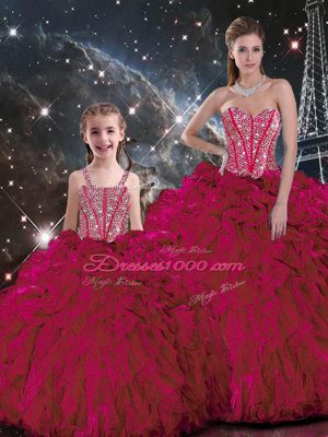 Chic Burgundy Sweet 16 Dress Military Ball and Sweet 16 and Quinceanera with Beading and Ruffles Sweetheart Sleeveless Lace Up