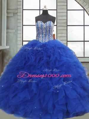 Flirting Sleeveless Lace Up Floor Length Beading and Ruffles and Sequins Quinceanera Gowns