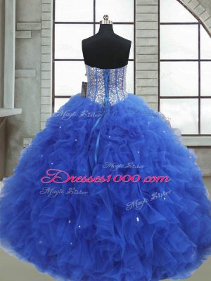 Flirting Sleeveless Lace Up Floor Length Beading and Ruffles and Sequins Quinceanera Gowns