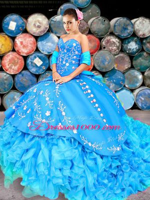 Luxury Ball Gowns Sleeveless Baby Blue Quinceanera Gowns Brush Train Lace Up