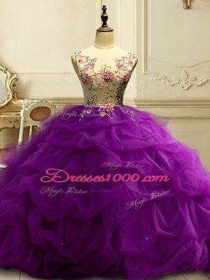 Sleeveless Lace Up Floor Length Appliques and Ruffles and Sequins Vestidos de Quinceanera