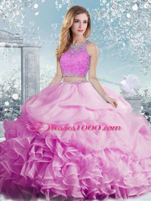 Flirting Two Pieces 15 Quinceanera Dress Lilac Scoop Organza Sleeveless Floor Length Clasp Handle