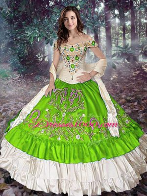 Ball Gowns Embroidery and Ruffled Layers 15th Birthday Dress Lace Up Taffeta Sleeveless Floor Length