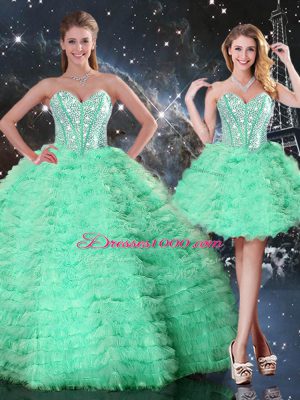 Affordable Apple Green Sleeveless Organza Lace Up Ball Gown Prom Dress for Military Ball and Sweet 16 and Quinceanera