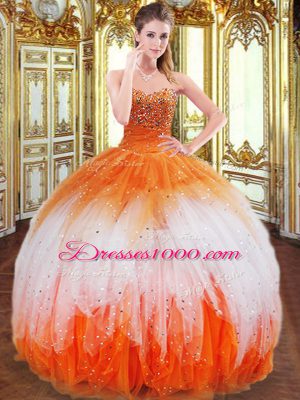 Multi-color Lace Up Sweetheart Beading and Ruffles Quinceanera Gowns Organza Sleeveless