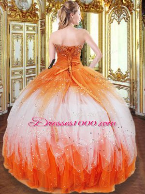 Multi-color Lace Up Sweetheart Beading and Ruffles Quinceanera Gowns Organza Sleeveless