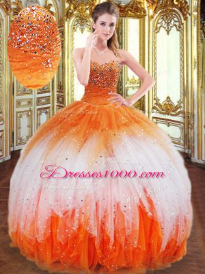 Multi-color Lace Up Sweetheart Beading and Ruffles Quinceanera Gowns Organza Sleeveless