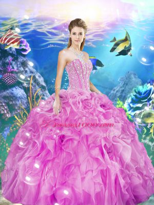 Classical Organza Sleeveless Floor Length Sweet 16 Dress and Beading and Ruffles