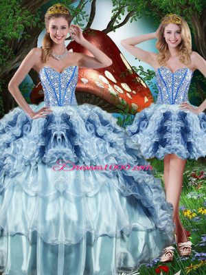 Multi-color Sleeveless Beading and Ruffles and Ruffled Layers Floor Length Sweet 16 Quinceanera Dress