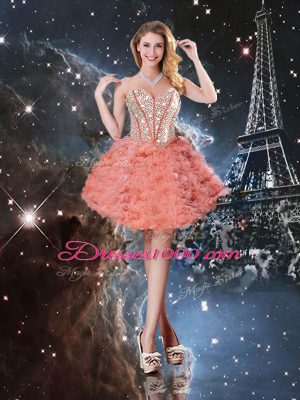 Watermelon Red Vestidos de Quinceanera Military Ball and Sweet 16 and Quinceanera with Beading and Ruffled Layers Sweetheart Sleeveless Lace Up