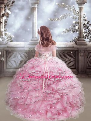 Organza Sleeveless Girls Pageant Dresses Brush Train and Beading and Ruffles