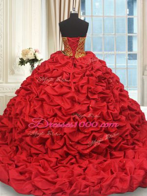 Fabulous Taffeta Sleeveless Sweet 16 Dress Brush Train and Beading and Pick Ups