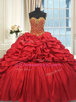 Fabulous Taffeta Sleeveless Sweet 16 Dress Brush Train and Beading and Pick Ups