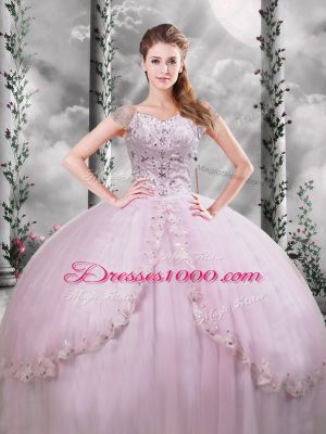 Exquisite Cap Sleeves Brush Train Beading and Appliques Side Zipper Quinceanera Gowns