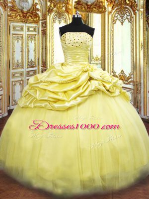 Taffeta Sleeveless Floor Length Sweet 16 Dress and Beading and Pick Ups