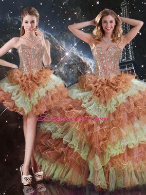 Wonderful Multi-color Sleeveless Organza Lace Up 15 Quinceanera Dress for Military Ball and Sweet 16 and Quinceanera