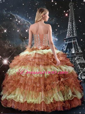 Wonderful Multi-color Sleeveless Organza Lace Up 15 Quinceanera Dress for Military Ball and Sweet 16 and Quinceanera