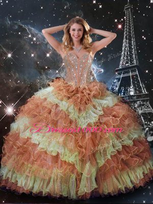 Wonderful Multi-color Sleeveless Organza Lace Up 15 Quinceanera Dress for Military Ball and Sweet 16 and Quinceanera