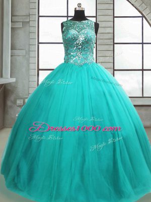 Sleeveless Lace Up Floor Length Beading Sweet 16 Dress