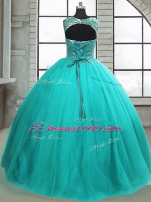 Sleeveless Lace Up Floor Length Beading Sweet 16 Dress