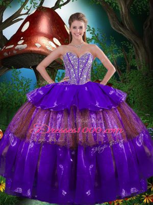 Customized Sleeveless Lace Up Floor Length Beading and Ruffled Layers and Sequins Quinceanera Gown