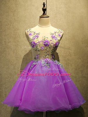 Attractive Purple Prom and Party with Embroidery Scoop Sleeveless Lace Up