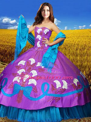 Ideal Floor Length Lace Up Quinceanera Gowns Multi-color for Military Ball and Sweet 16 and Quinceanera with Embroidery