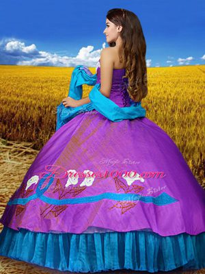 Ideal Floor Length Lace Up Quinceanera Gowns Multi-color for Military Ball and Sweet 16 and Quinceanera with Embroidery