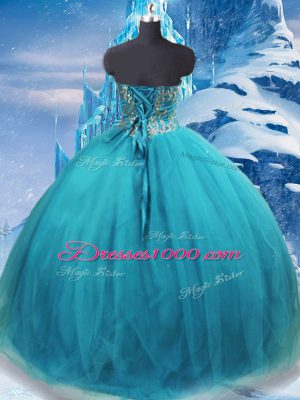 Latest Teal Sweetheart Neckline Appliques Vestidos de Quinceanera Sleeveless Lace Up