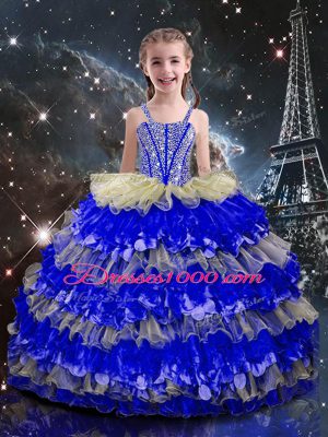 Affordable Straps Sleeveless Lace Up Little Girls Pageant Gowns Multi-color Organza