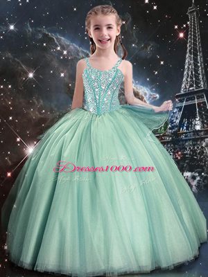 Dramatic Sweetheart Sleeveless Quinceanera Gown Floor Length Beading Turquoise Tulle
