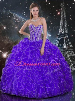 Sleeveless Lace Up Floor Length Beading and Ruffles Quinceanera Gowns