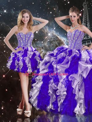 Multi-color Lace Up Vestidos de Quinceanera Beading and Ruffles Sleeveless Floor Length