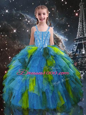 Organza Sweetheart Sleeveless Lace Up Beading and Ruffles 15th Birthday Dress in Multi-color