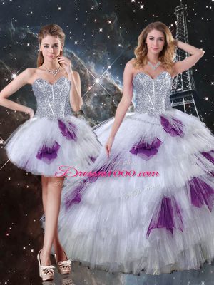 Decent Multi-color Sweetheart Neckline Beading and Ruffled Layers and Sequins Quinceanera Dresses Sleeveless Lace Up