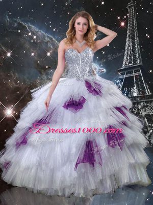 Decent Multi-color Sweetheart Neckline Beading and Ruffled Layers and Sequins Quinceanera Dresses Sleeveless Lace Up