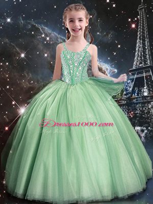 Fashionable Floor Length Ball Gowns Sleeveless Apple Green Flower Girl Dresses Lace Up