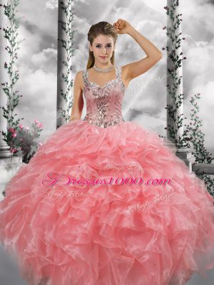 Cheap Floor Length Ball Gowns Sleeveless Watermelon Red Quinceanera Dresses Zipper