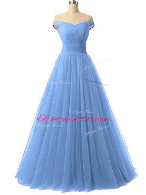 Sleeveless Floor Length Ruching Lace Up Prom Evening Gown with Royal Blue