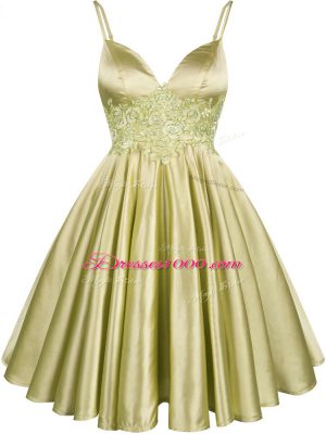 Olive Green Lace Up Court Dresses for Sweet 16 Lace Sleeveless Knee Length